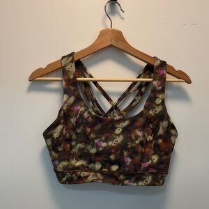 lululemon athletica Olive Brown & Pink Abstract Crisscross Sports Bra